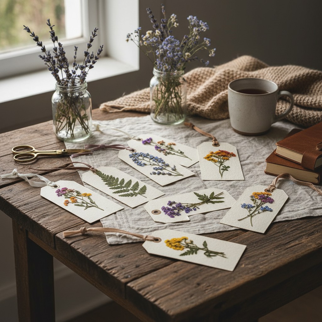 Blumige Lesezeichen und Geschenkanhänger