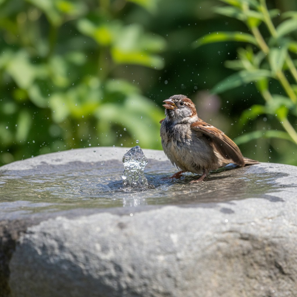 Flacher Quellstein als Vogeltränke